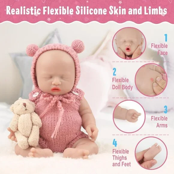 8 Inch Mini Silicone Baby Dolls Cute Realistic Newborn Preemie Miniature Babies - Picture 6 of 6
